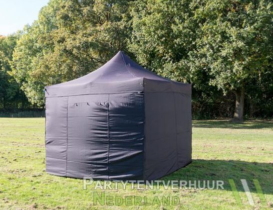 Zwarte Easy up tent 3x3 meter voorkant huren in Middelburg